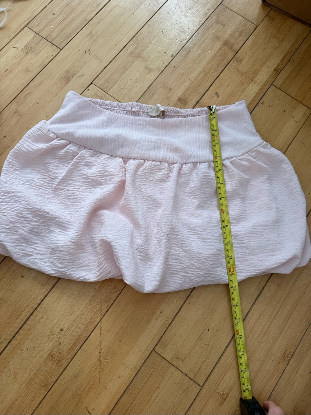 Y2K Indulge Light Dusty Pink Crinkle Texture Drop Waist Bubble Hem Mini Skirt L